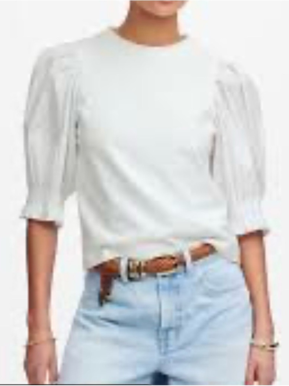 Madewell Women's XS White Solid Crew Neck 3/4
Puff Sleeve Knit Top NV971